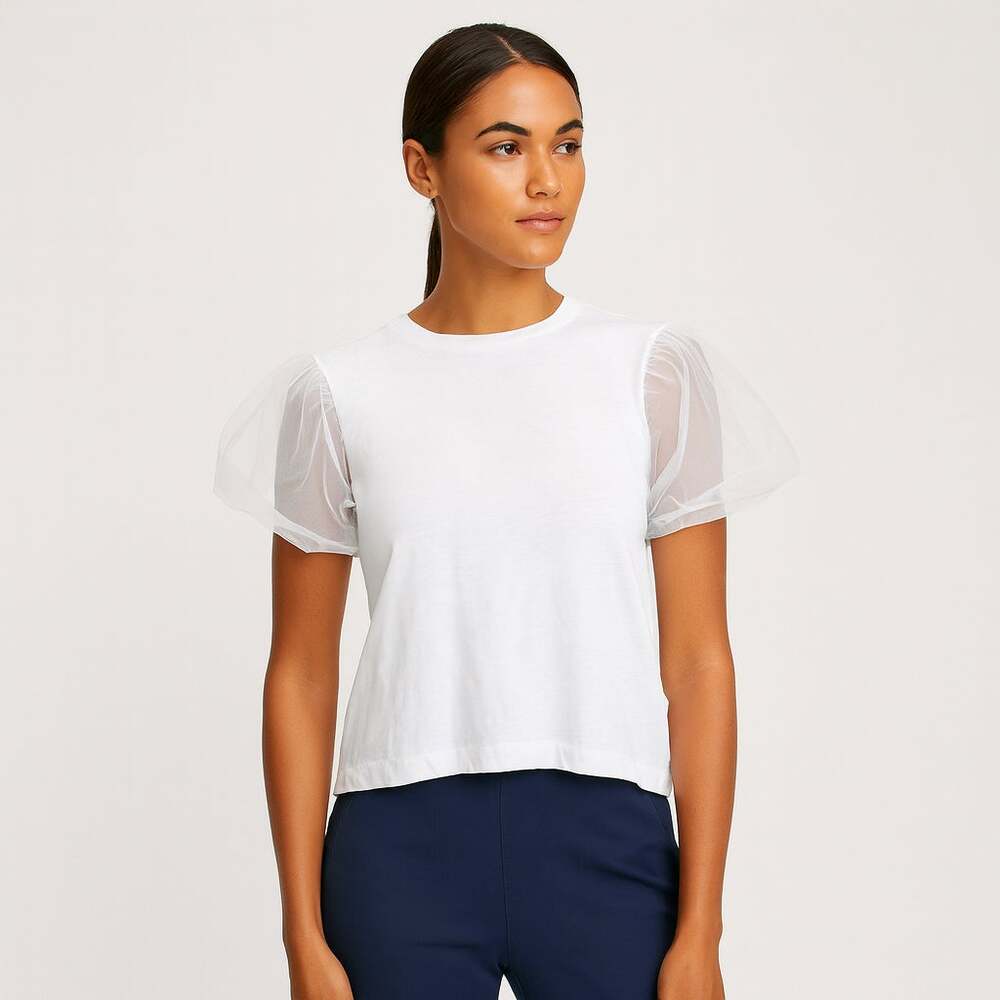 Goldie Tulle Princess Sleeve Tee with Sheer Sleeves Size S